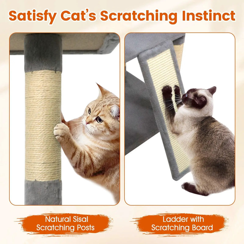 65 Inch Tall Multi-level Cat Tree with 3 Upholstered Perch and 2 Cat Condos by DirectDeals