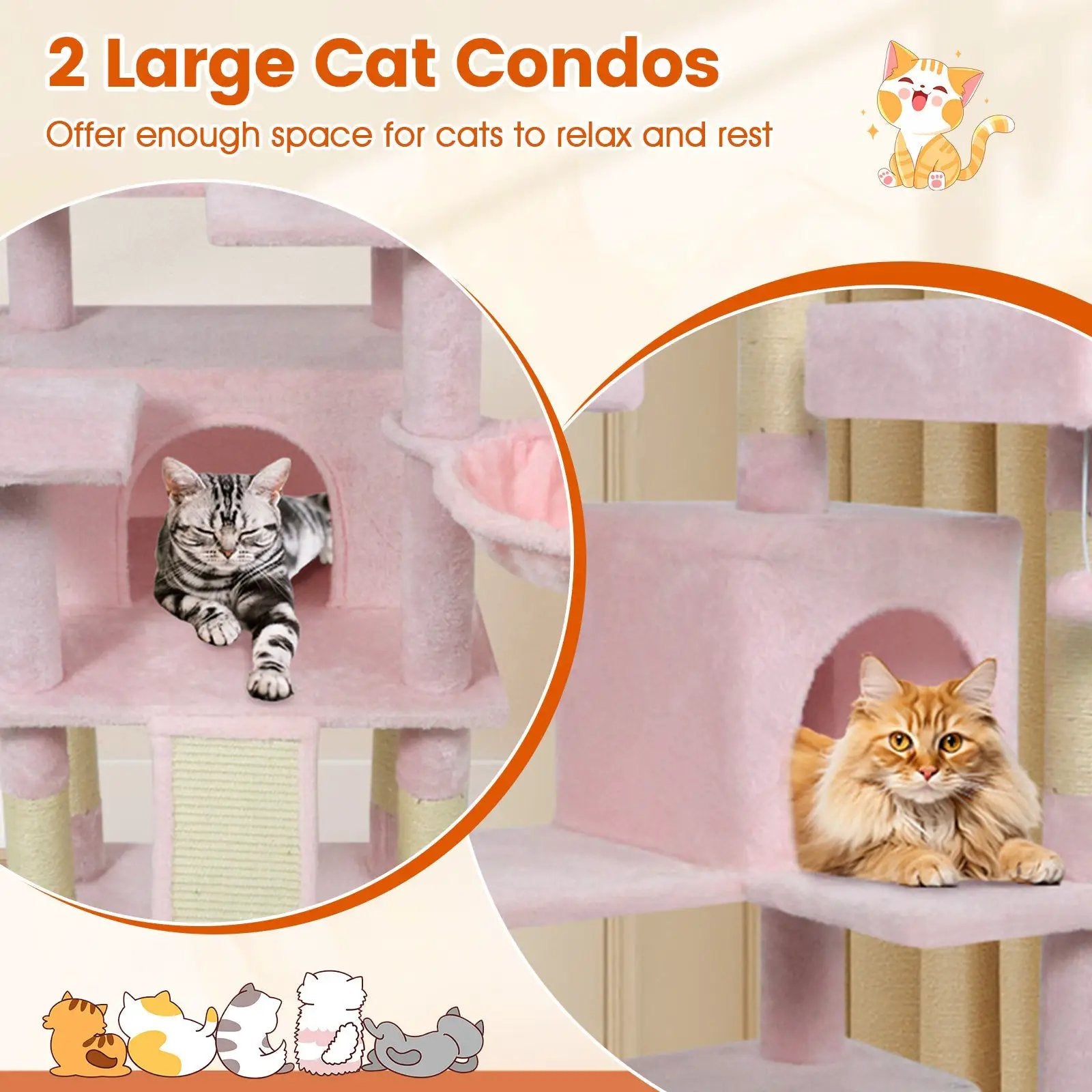 65 Inch Tall Multi-level Cat Tree with 3 Upholstered Perch and 2 Cat Condos by DirectDeals