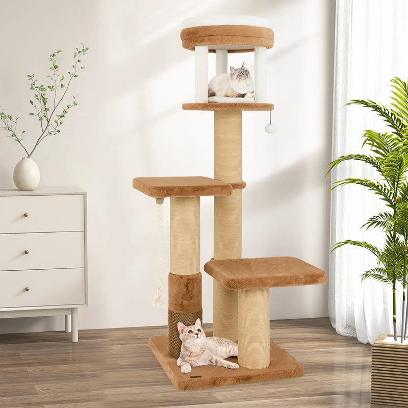 65 Inches Tall Cat Tree with Self-groomer and Removable Cat Bed-Coffee by DirectDeals