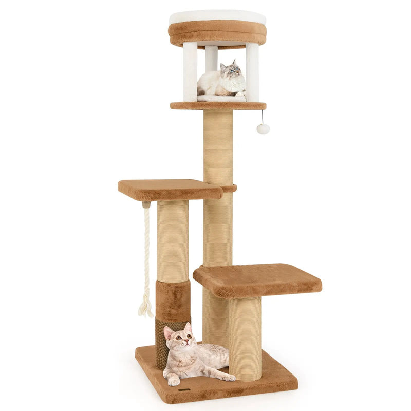 65 Inches Tall Cat Tree with Self-groomer and Removable Cat Bed-Coffee by DirectDeals