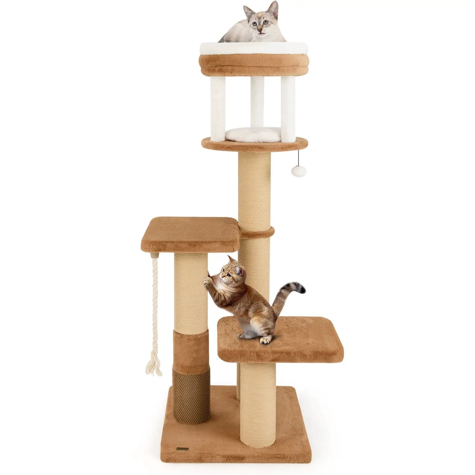 65 Inches Tall Cat Tree with Self-groomer and Removable Cat Bed-Coffee by DirectDeals