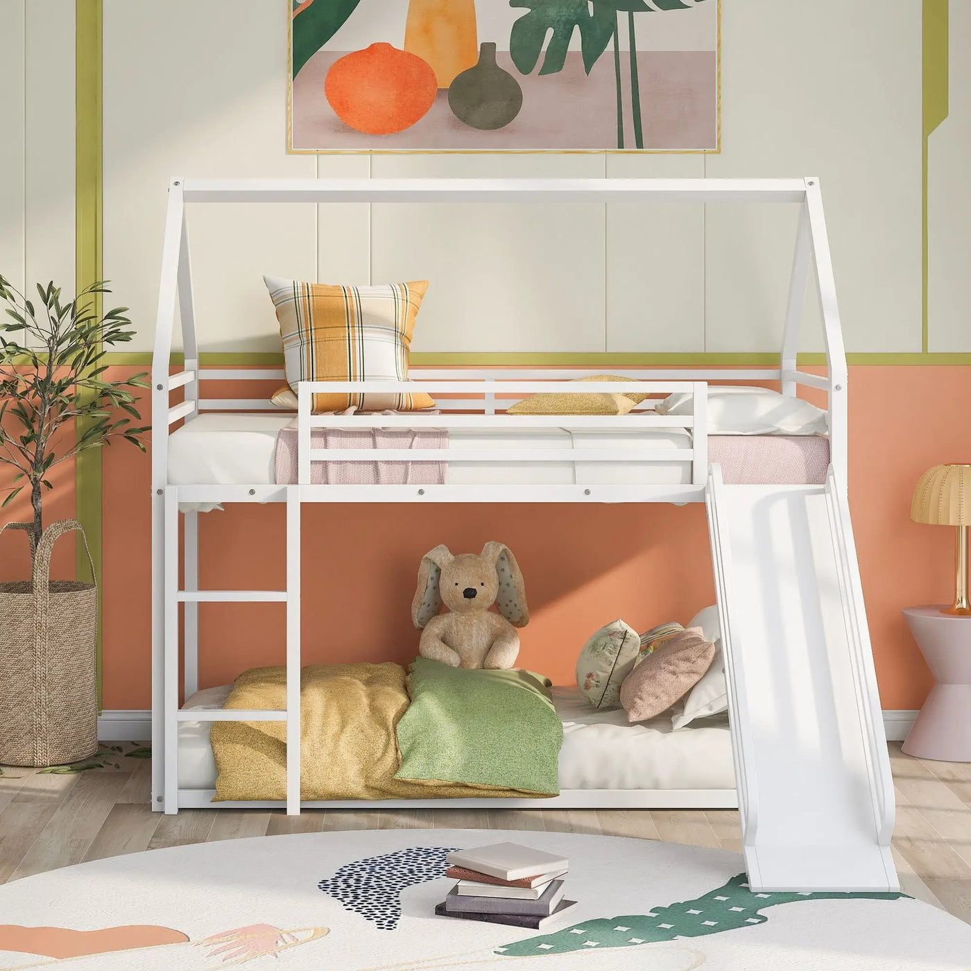 Twin Over Twin House Bunk Bed With Ladder And Slide by HouseOfZazla