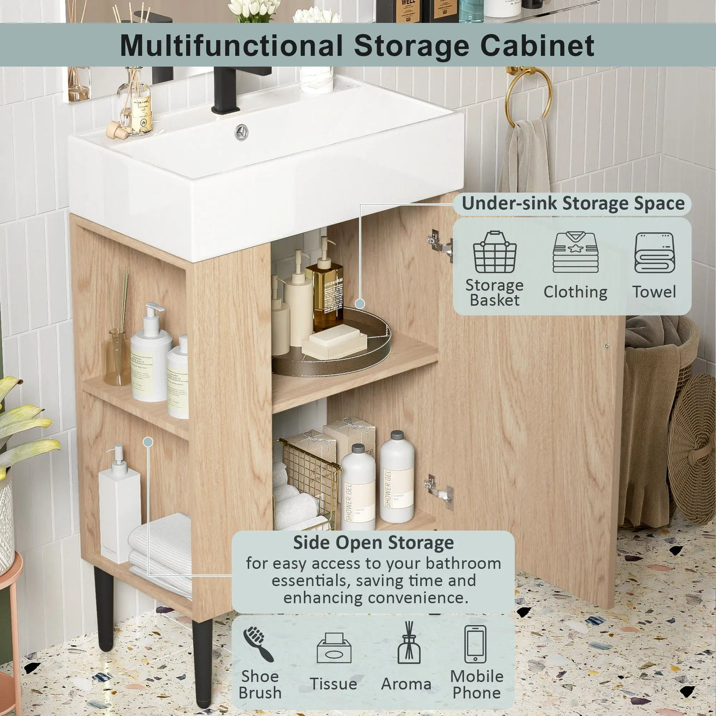 Bathroom Vanity, Combo Cabinet, Bathroom Storage Cabinet, Single Ceramic Sink by Unique Piece Furniture