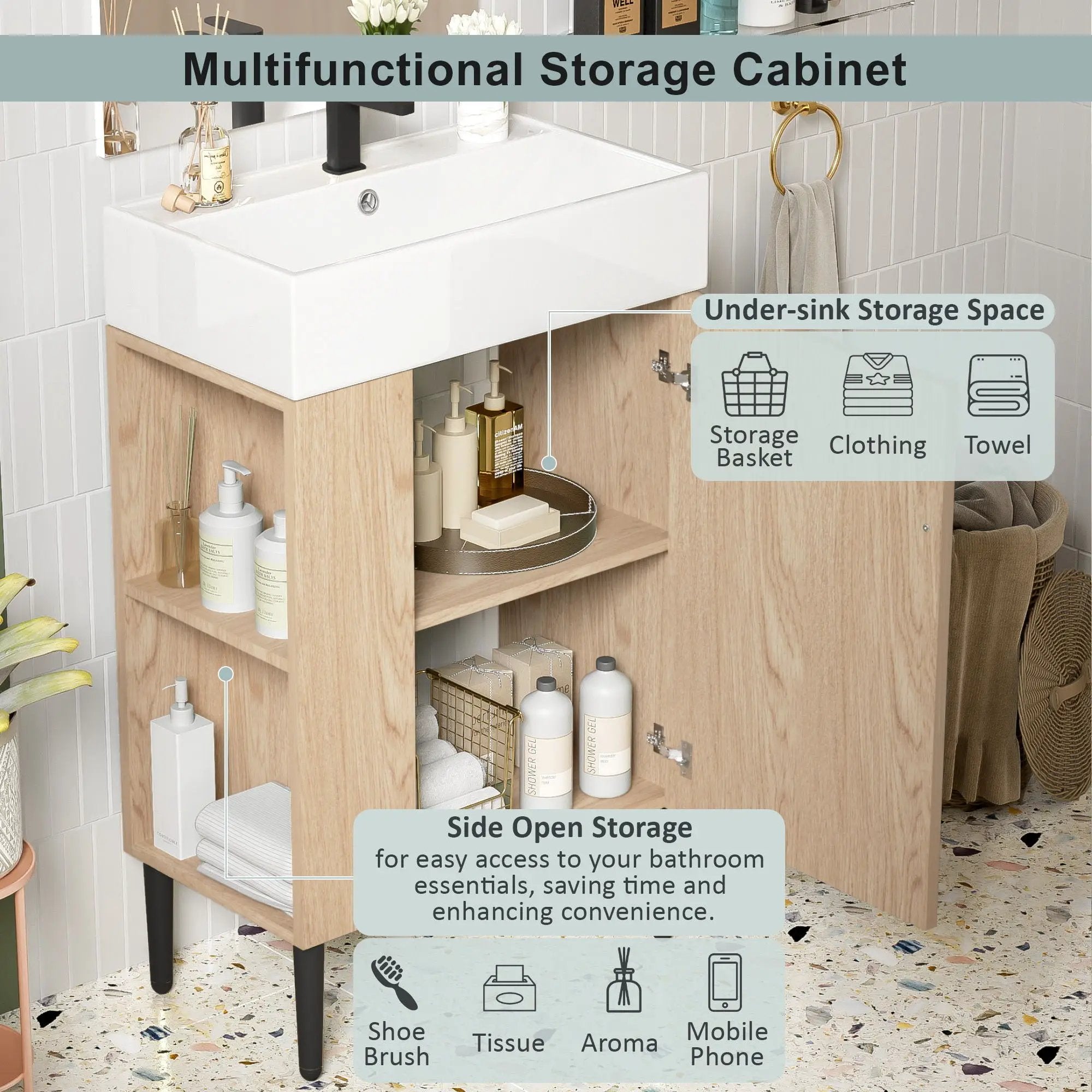 Bathroom Vanity, Combo Cabinet, Bathroom Storage Cabinet, Single Ceramic Sink by Unique Piece Furniture
