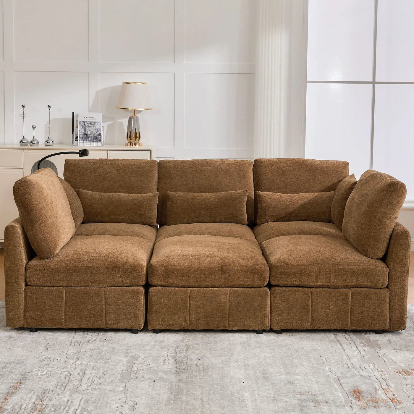 Modern Modular U-Shaped Sofa Bed With Movable Ottoman, USB Ports, Phone Holder by Unique Piece Furniture