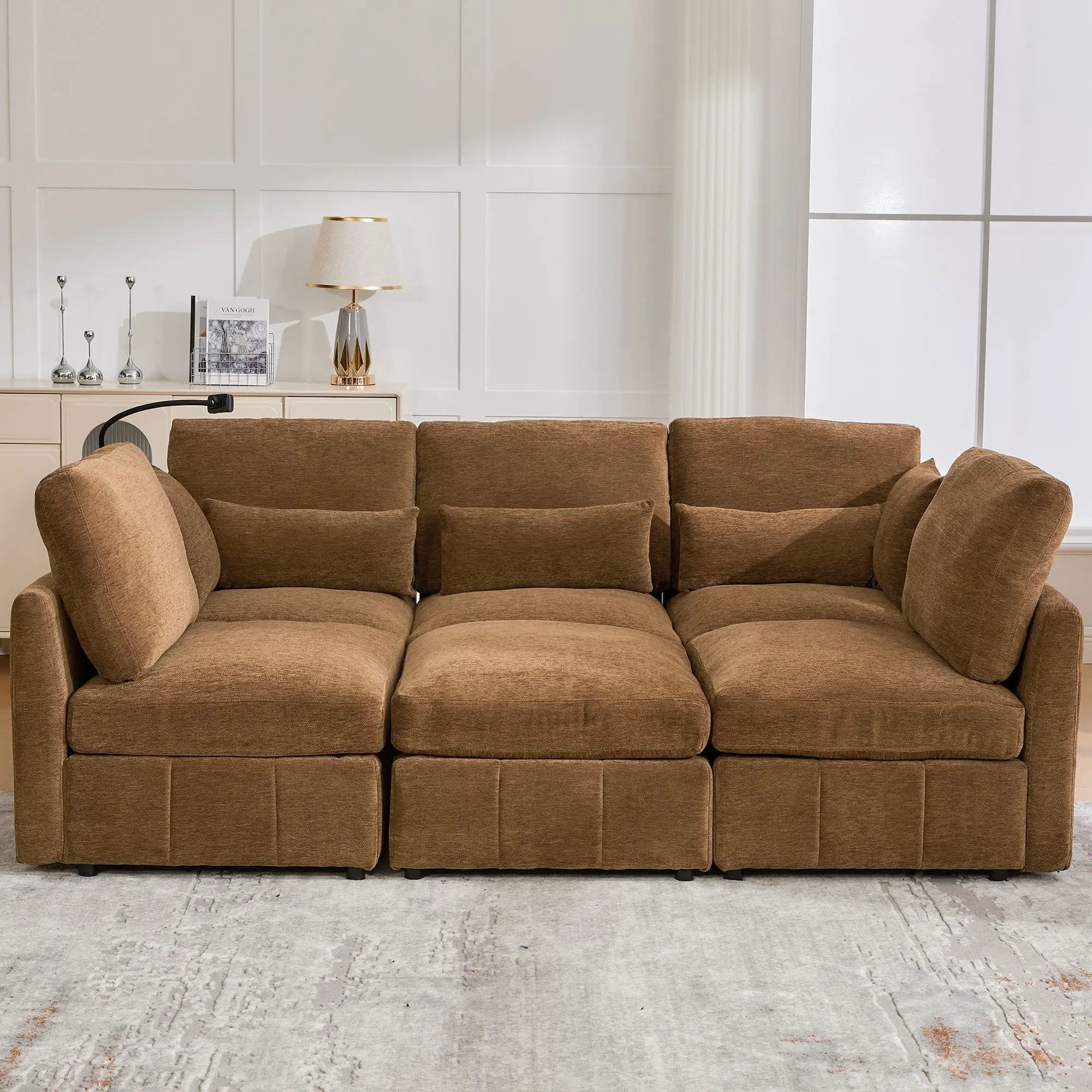 Modern Modular U-Shaped Sofa Bed With Movable Ottoman, USB Ports, Phone Holder by Unique Piece Furniture