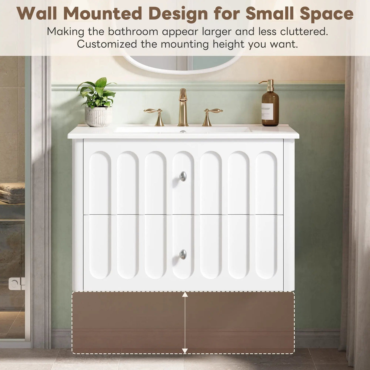 Floating Bathroom Vanity With Oval Knobs & Round Edge, Soft Close Drawer Slides by HouseOfZazla