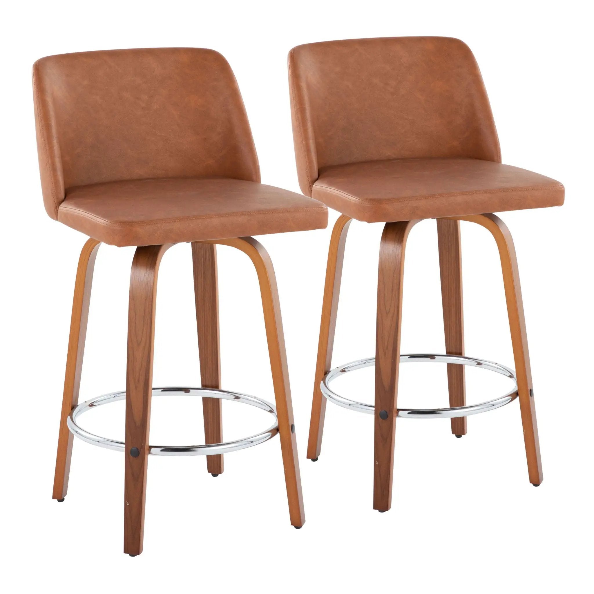 Toriano - Contemporary Fixed Height Counter Stool With Swivel & Round Footrest (Set of 2) - Walnut / Camel by Unique Piece Furniture