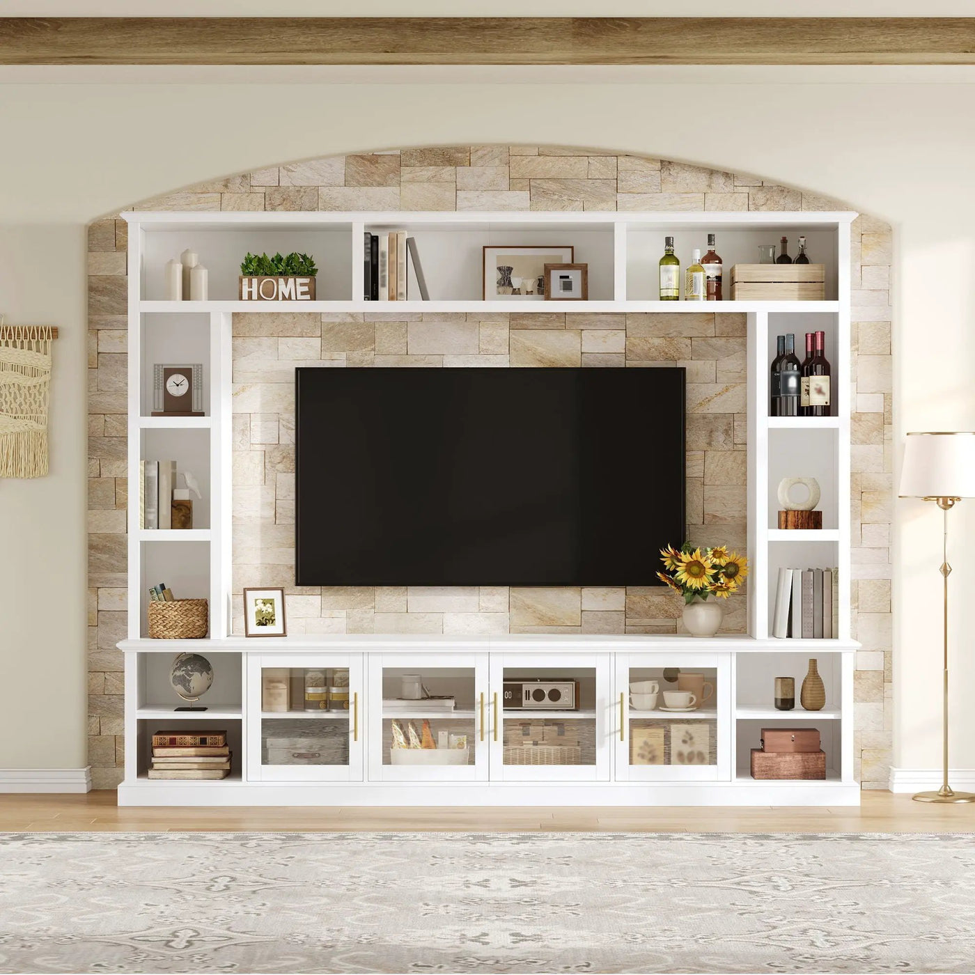 All-In-One Entertainment Center with Bookshelves & Tempered Glass Doors by HouseOfZazla