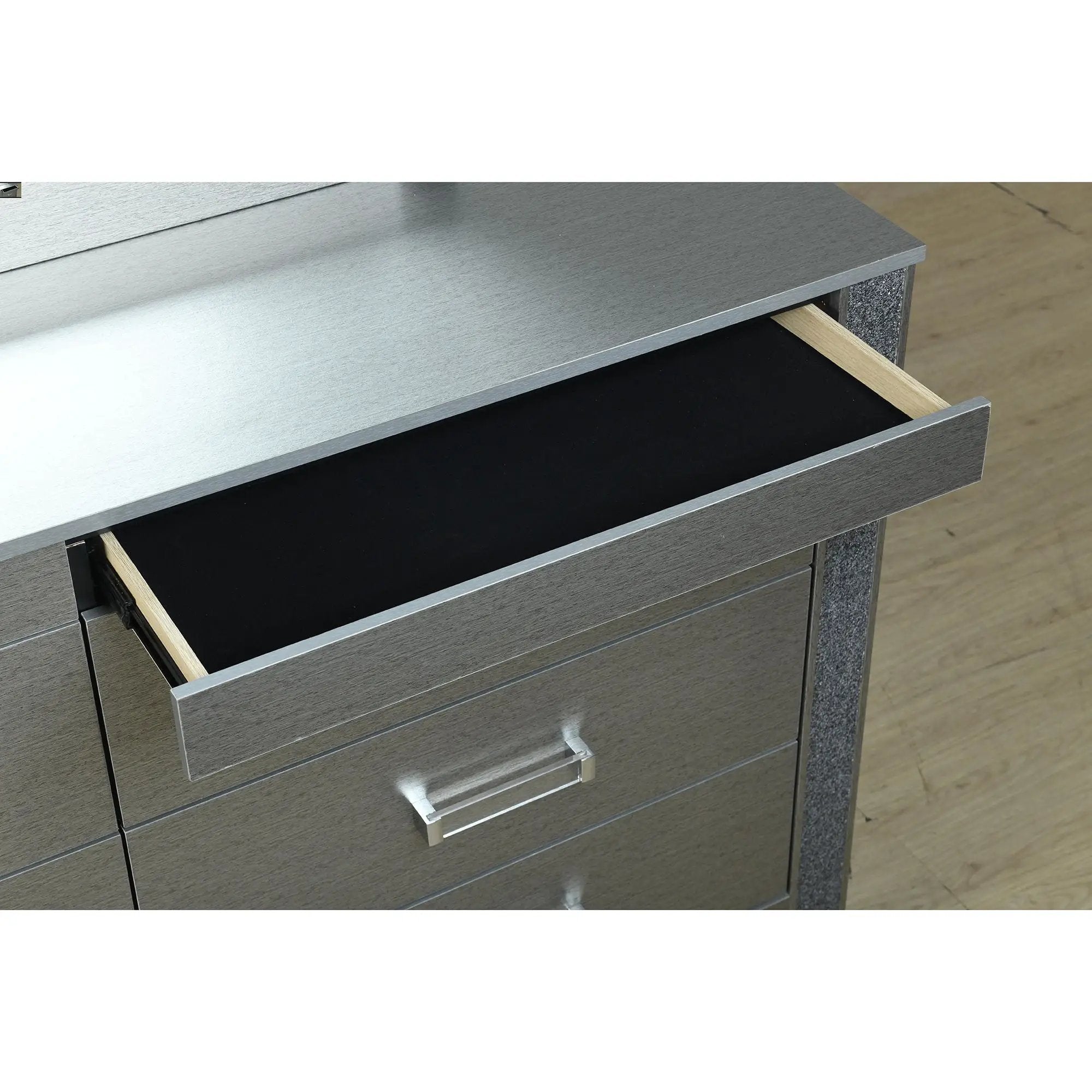 Lorenzo - Dresser With Hidden Jewelry Compartment And Bar Handles In - Silver by HouseOfZazla