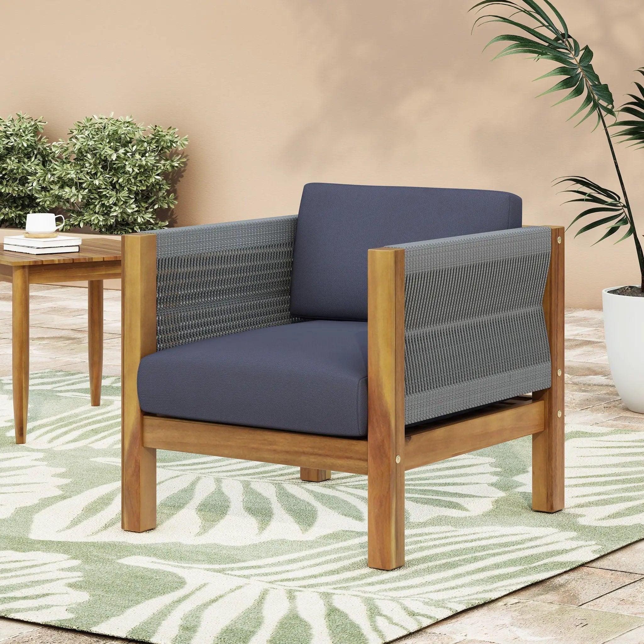 Outdoor Club Chair With Rattan Rope Wave - Dark Gray by HouseOfZazla