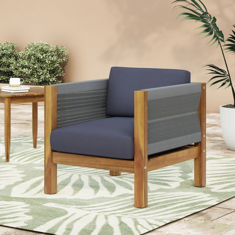 Outdoor Club Chair With Rattan Rope Wave - Dark Gray by HouseOfZazla