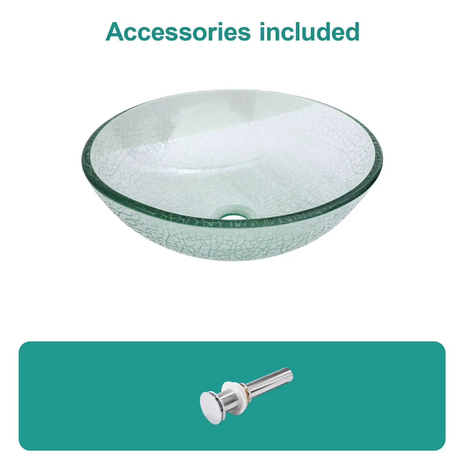 Crackle Vessel Sink, Round Bowl With Pop Up Drain - Clear by HouseOfZazla
