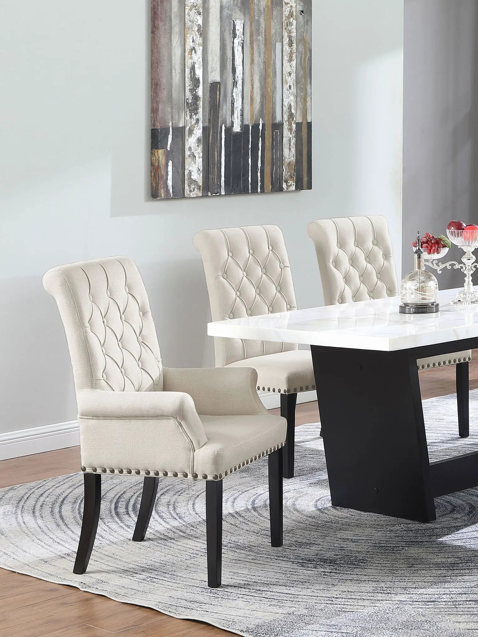 Alana Velvet Upholstered Dining Arm Chair Sand by Unique Piece Furniture