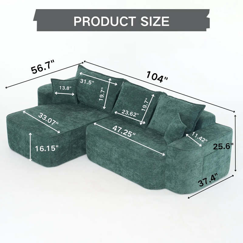 Modern Green Chenille L Shaped Sectional Sofa with Chaise by BLAKHOM
