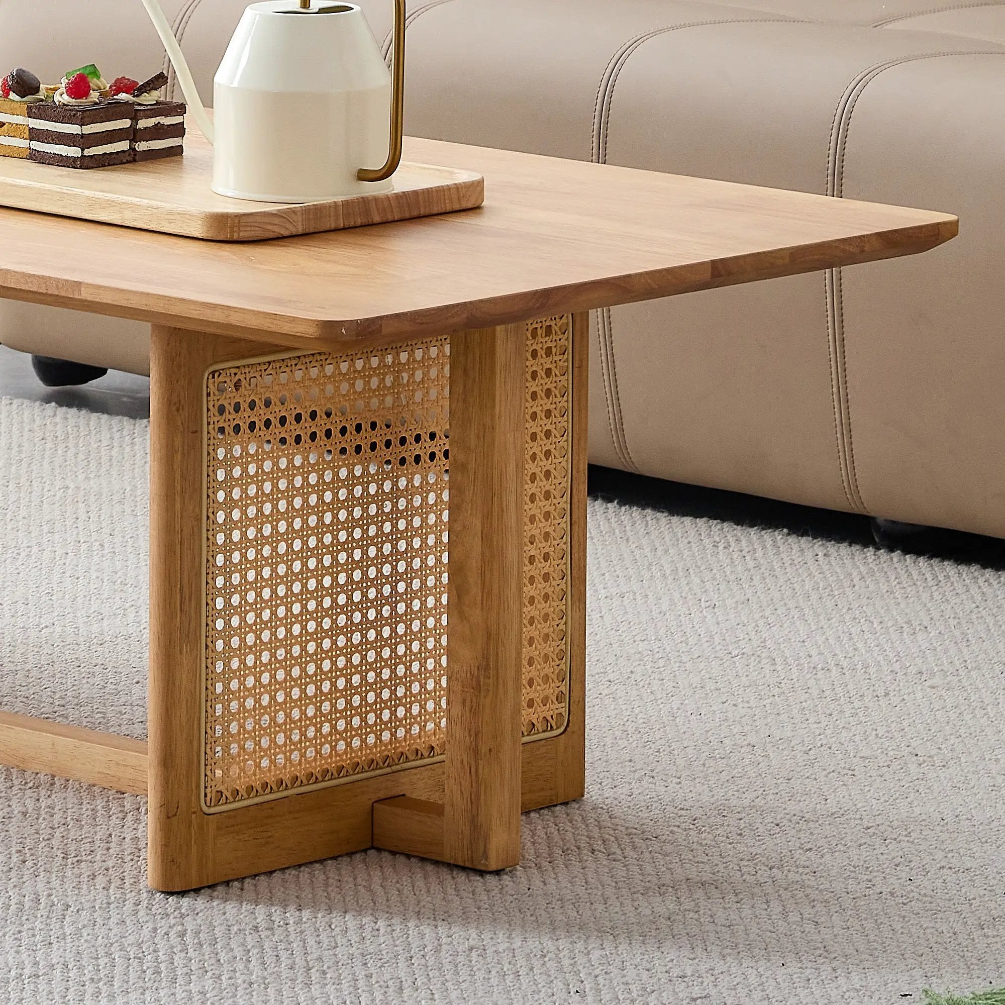 Natural Rubber Wood and Solid Wood Minimalist Coffee Table by BLAKHOM