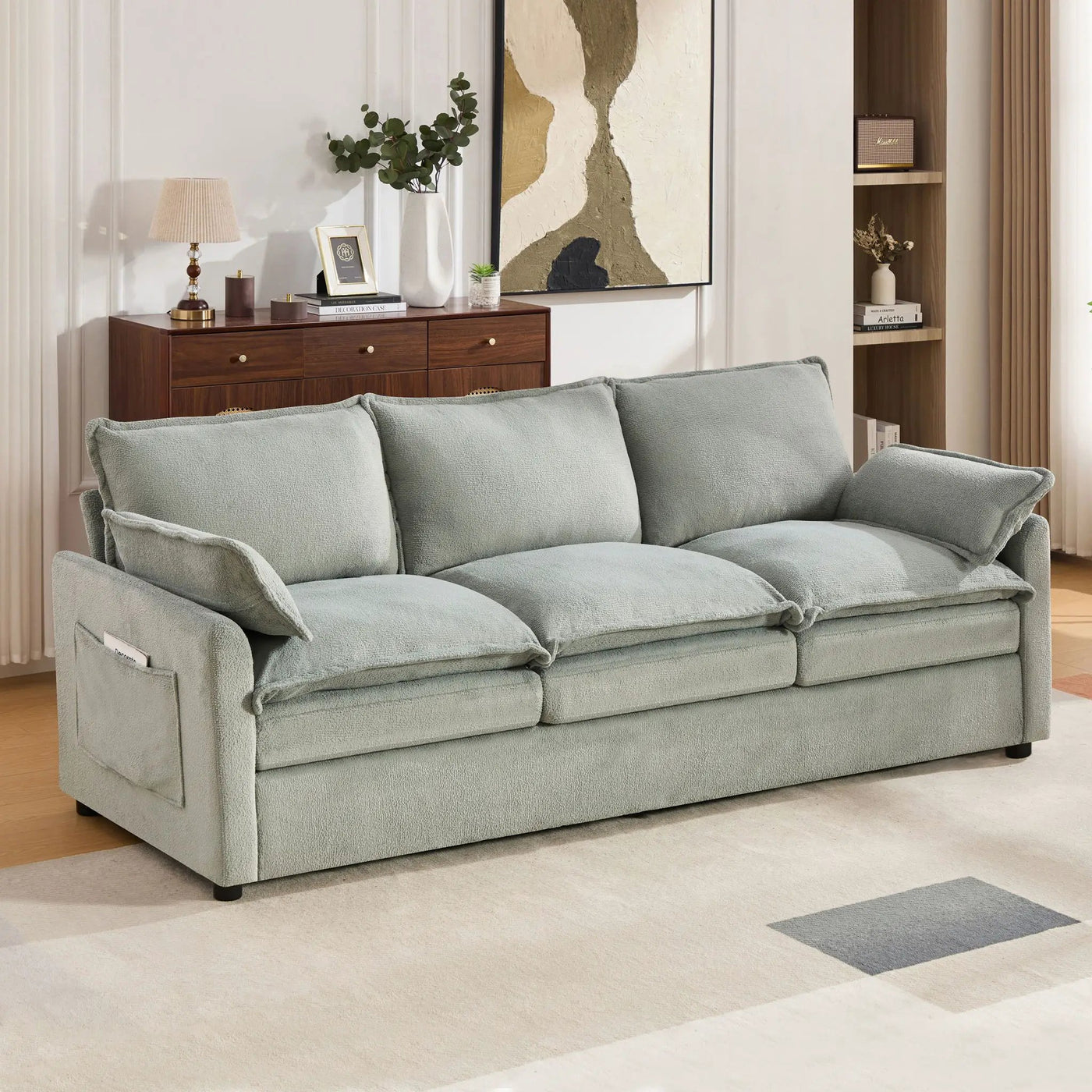 Modern 3 Seater Sofa With Side Storage Pockets For Living Room by HouseOfZazla