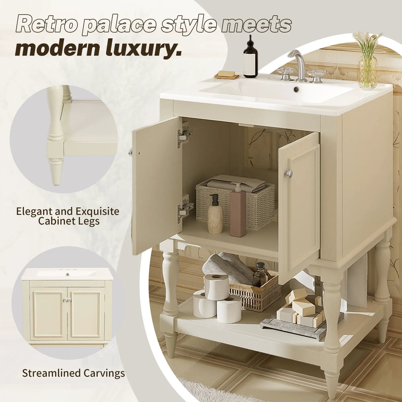 Modern Bathroom Vanity With Sink, Rectangular Cabinet With Open Shelf And Closed Storage by HouseOfZazla