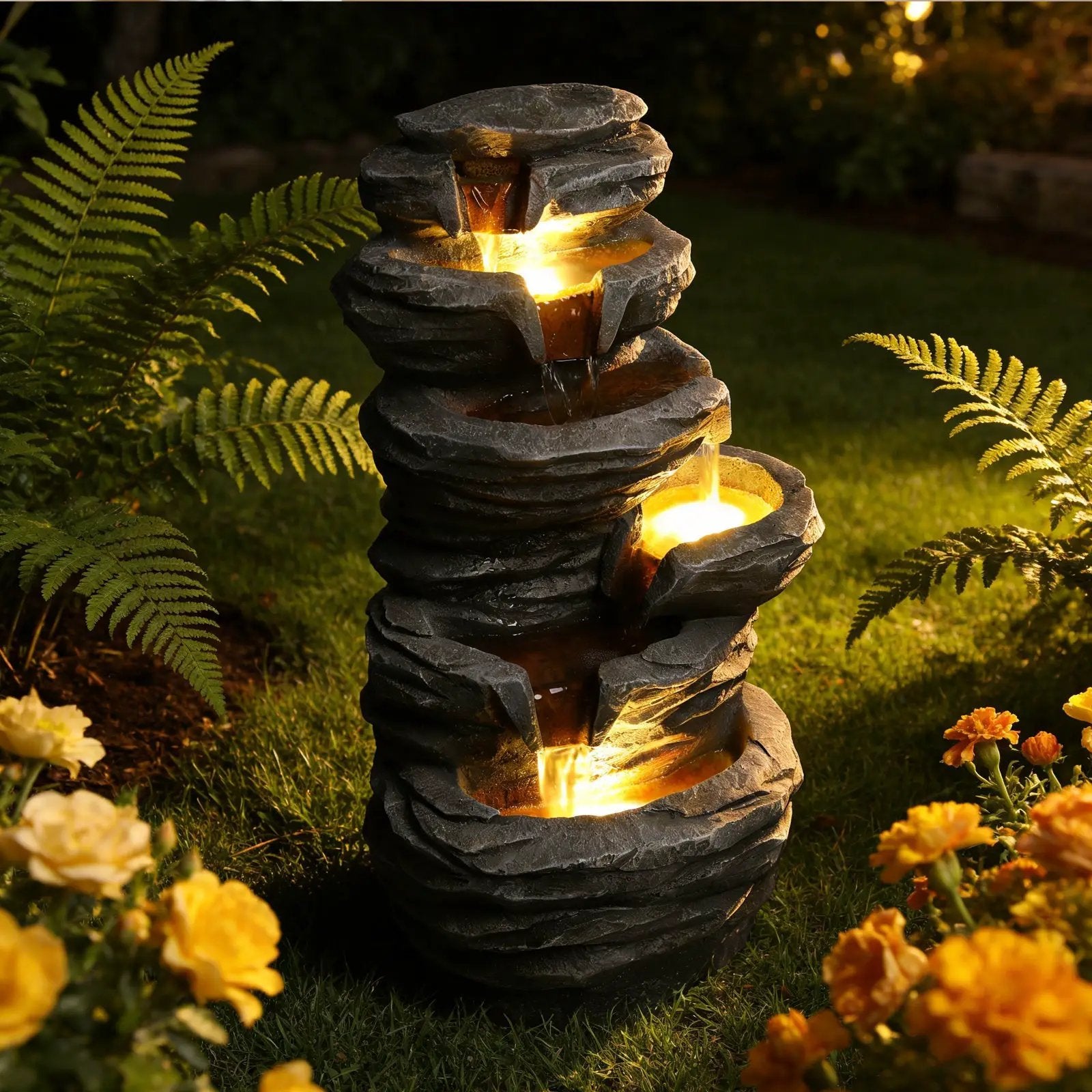Outdoor Waterfall Fountain with Lights by HouseOfZazla