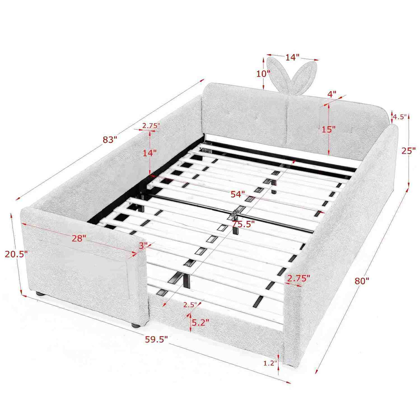 Cute Rabbit Ear Upholstered Platform Bed Frame With Safety Rail by HouseOfZazla