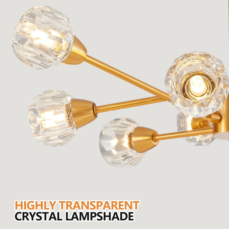 28" Modern Crystal Chandelier with 9 Lights in Golden Finish by HouseOfZazla