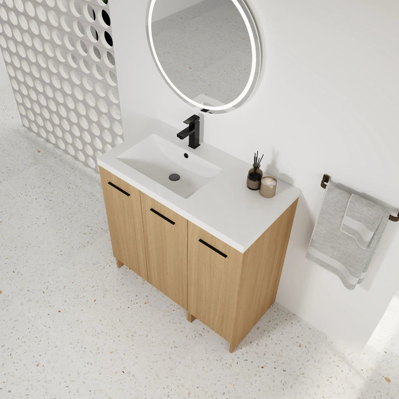 Wall Mounted Floating Bathroom Vanity With Sink, 3 Door Modular Cabinet by Unique Piece Furniture