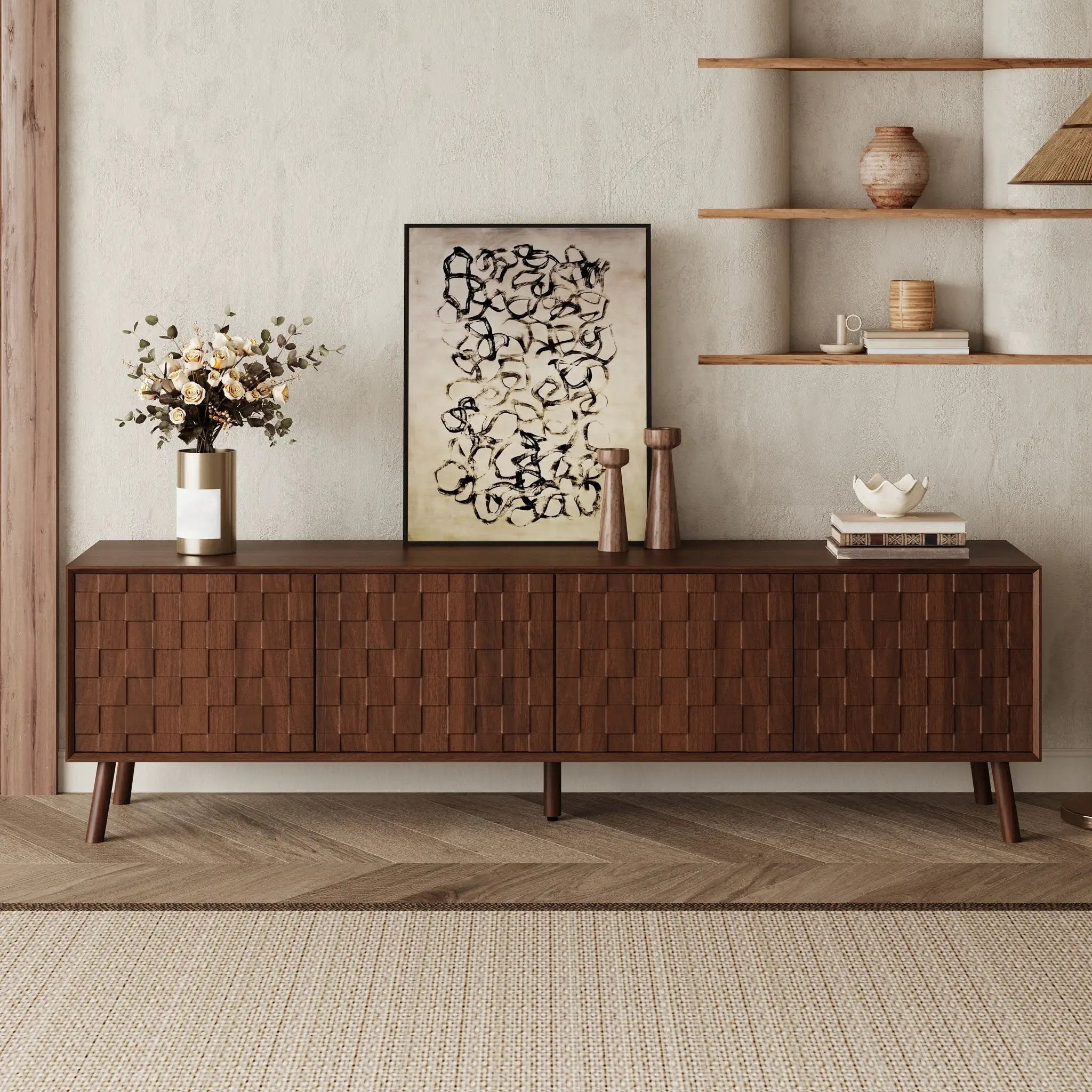 TV Stand With Soft Closing Hinges And Cable Management - Walnut by Unique Piece Furniture