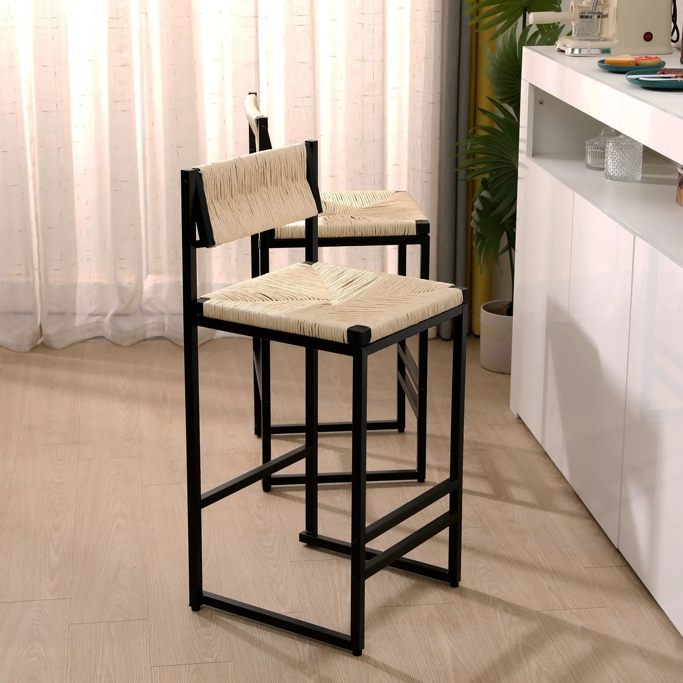 Bar Stools Paper Rope Weave Dining Chairs With Back Hand Weave Stools For Kichen Island, Bar & Counter (Set of 2) by Unique Piece Furniture