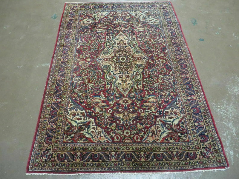 3' 5" X 5' Antique Handmade Indian Agra Fine Weave Wool Rug Organic dye Nice by Jewel Rugs