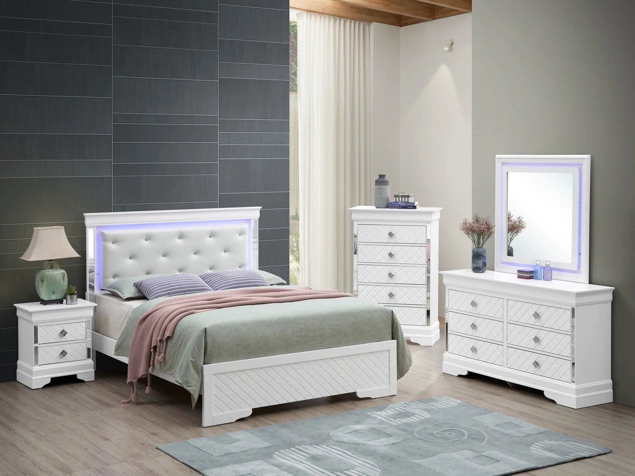 Bed With LED Light Accents Headboard by Unique Piece Furniture