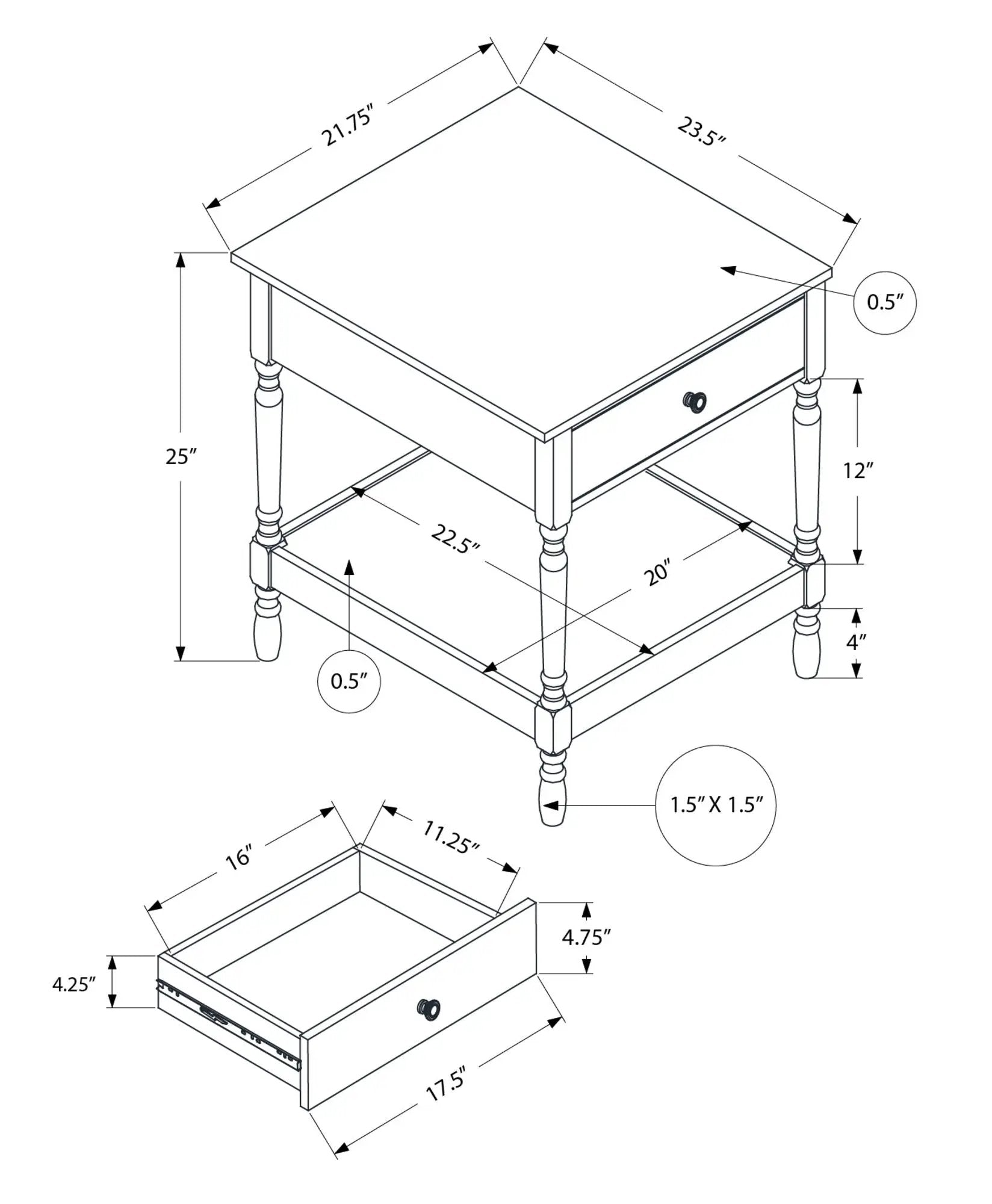 Accent Table, 2 Tier, Square, Traditional - Walnut by HouseOfZazla