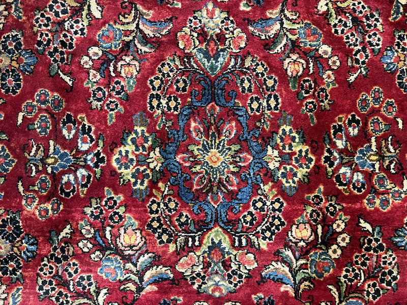 Persian Sarouk Rug 5x6, Hand Knotted Antique 1920s Sarouk, Red Navy Blue by Jewel Rugs