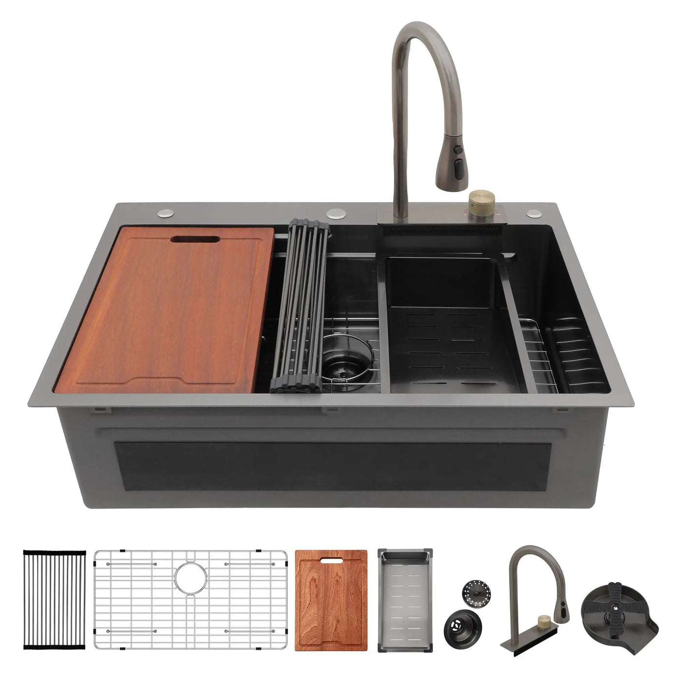 Waterfall Kitchen Sink With Pull Out Faucet & Cup Washer by HouseOfZazla
