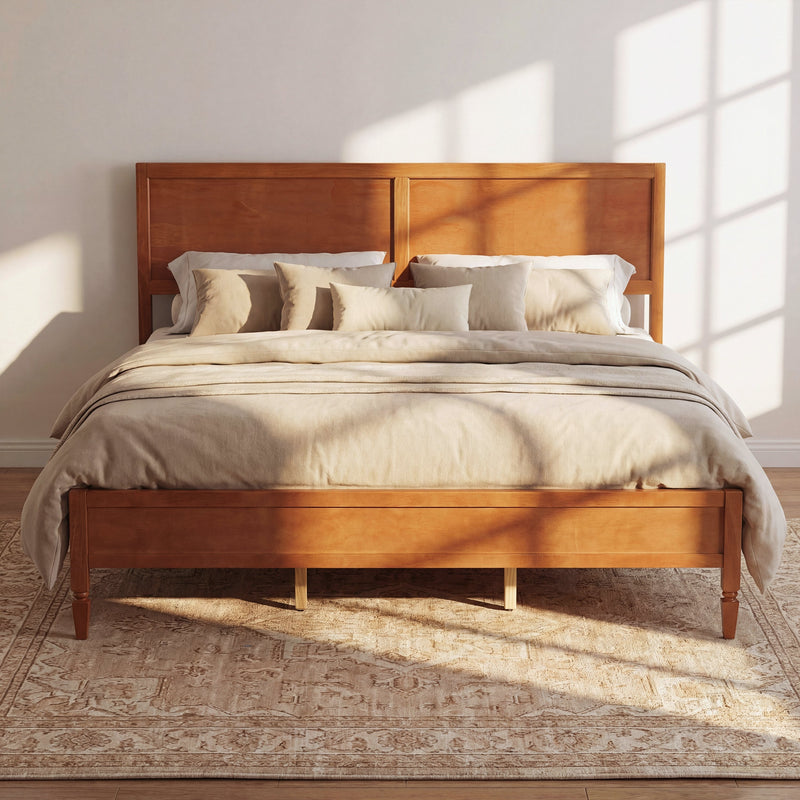 King Size Wood Platform Bed Frame with Classic Panel Headboard by HouseOfZazla