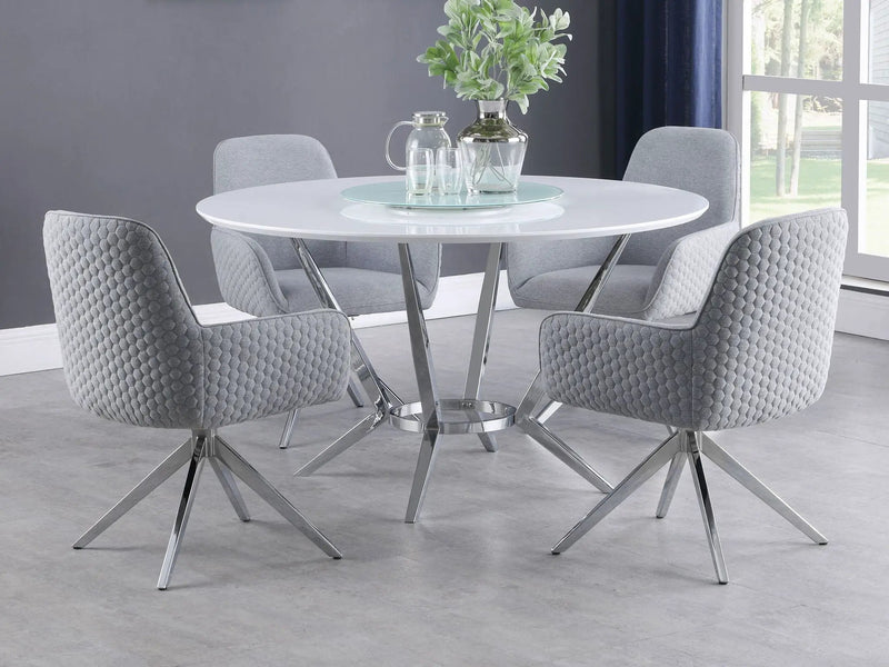 Abby 5-piece Round Dining Table Set White High Gloss by Unique Piece Furniture