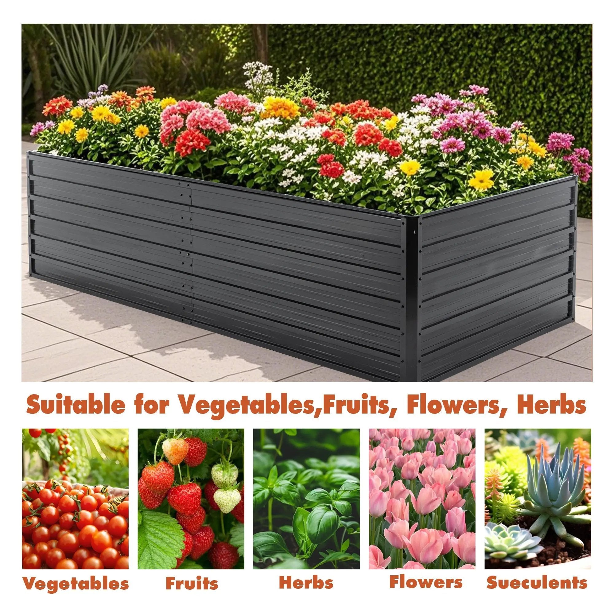 Metal Raised Garden Bed Outdoor 7.2x3.6x2 FT Galvanized Raised Garden Bed Kit by HouseOfZazla