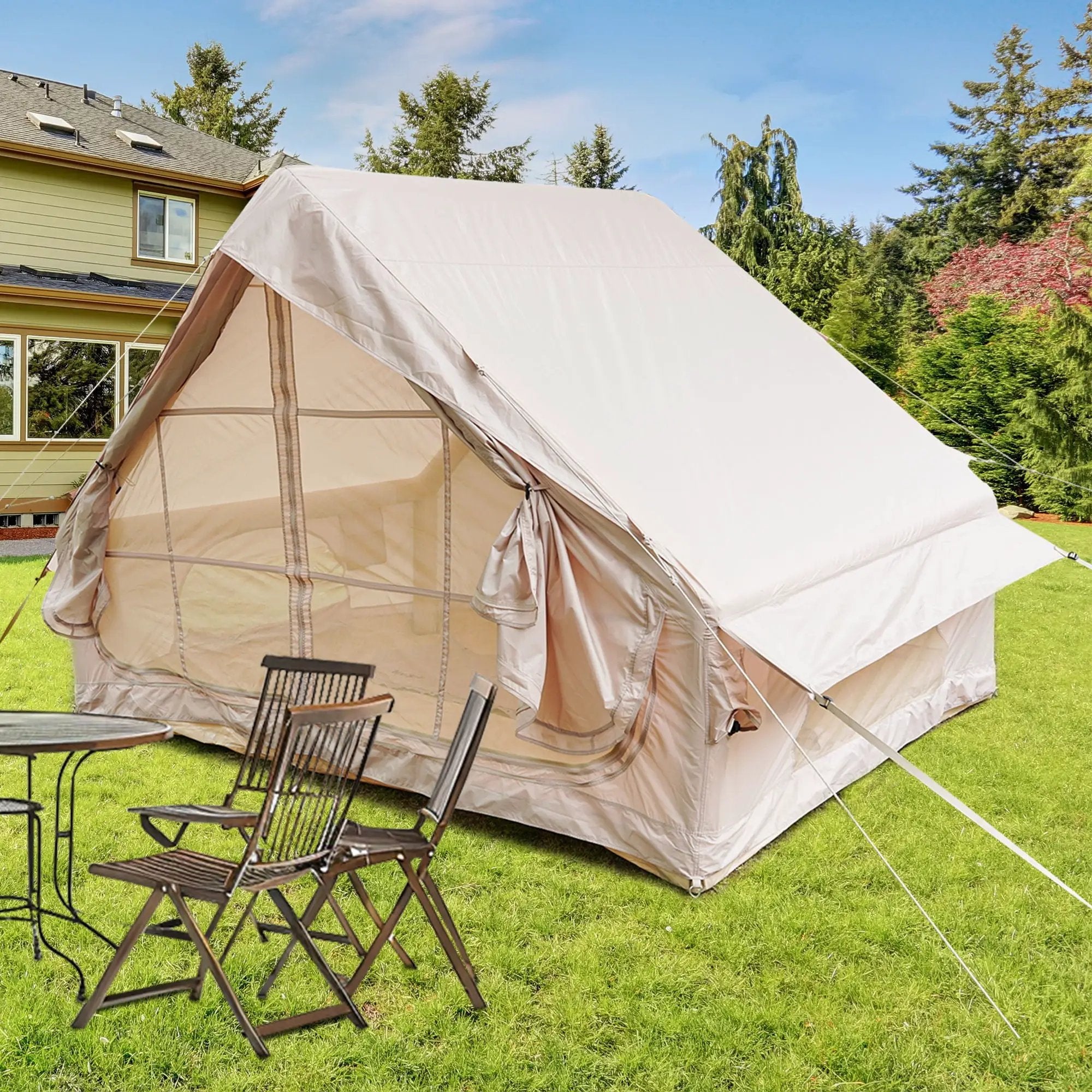 Inflatable Glamping Tent For 4 - 6 People, Waterproof Outdoor Tent With Pump - Khaki by HouseOfZazla