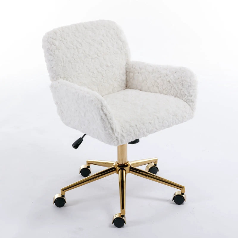 Office Chair, Artificial Rabbit Hair Home Office Chair With Metal Base, Adjustable Desk Chair Swivel Office Chair, Vanity Chair by Unique Piece Furniture