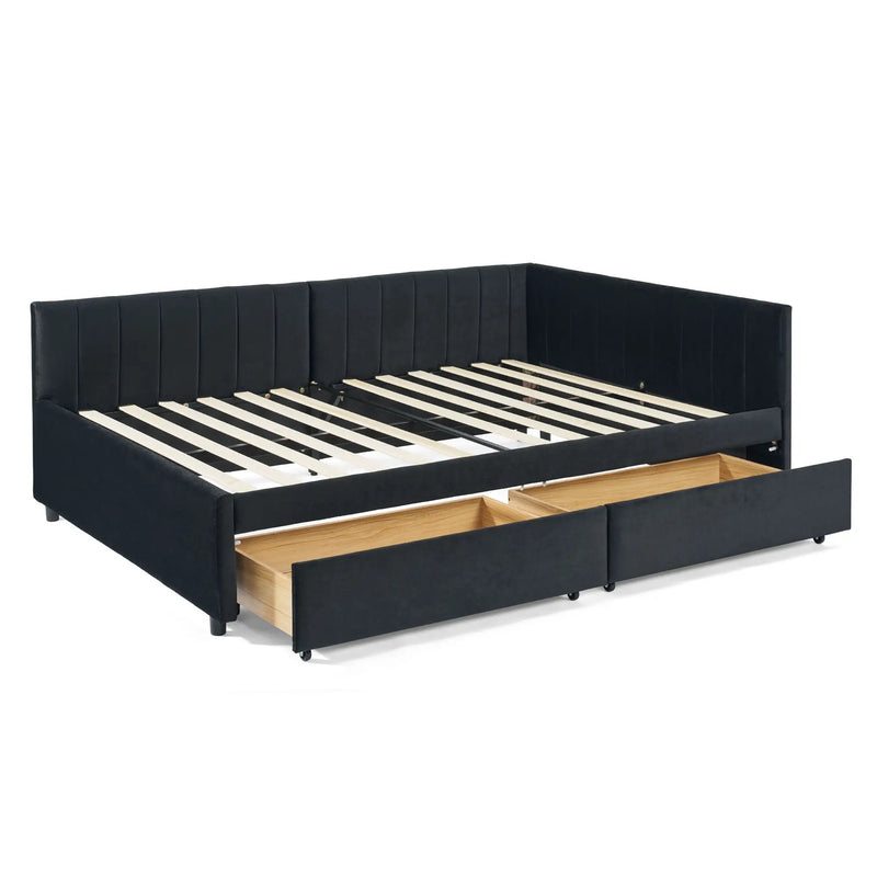 Upholstered Tufted Daybed Frame With Storage Drawers by HouseOfZazla