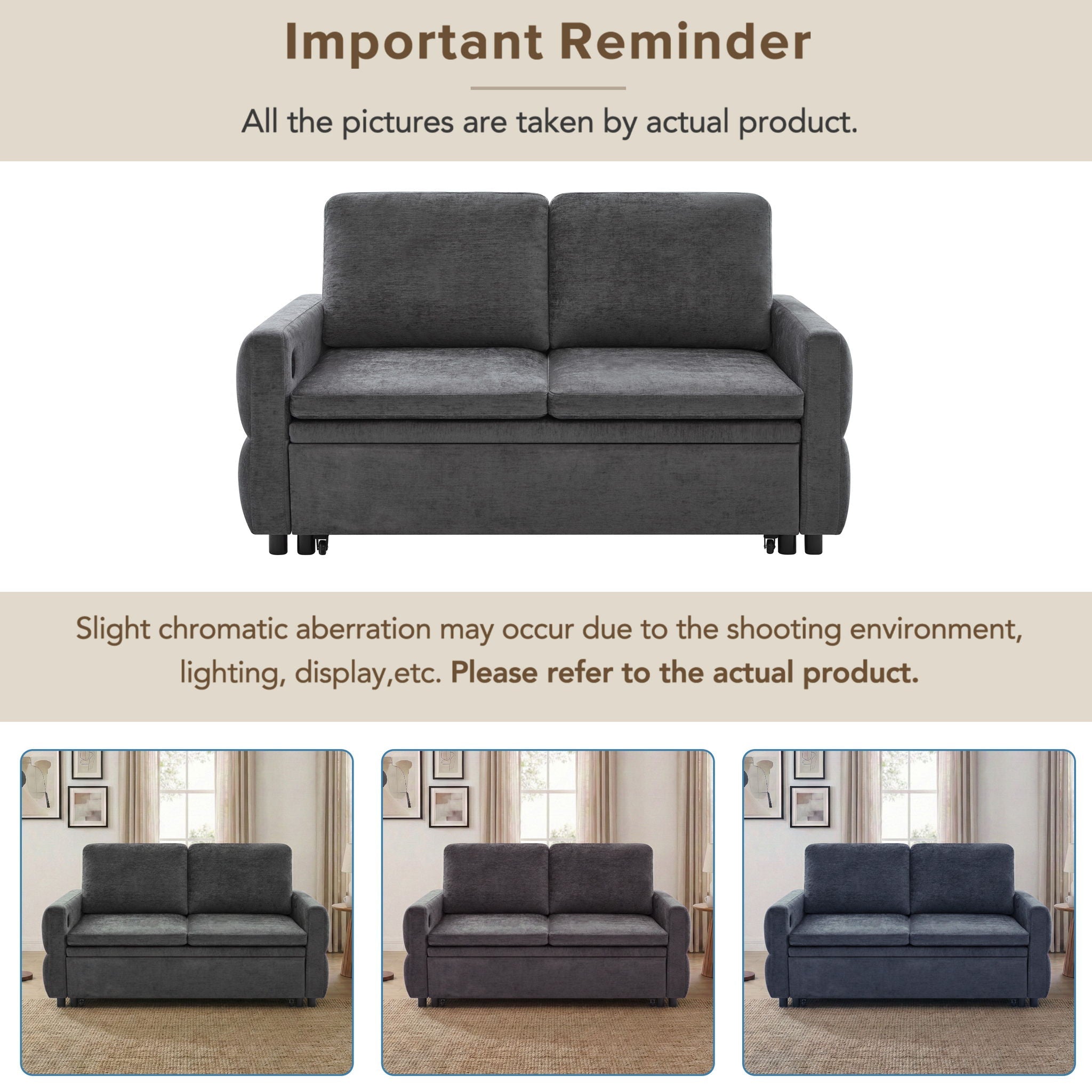 Convertible Sofa Bed Loveseat With Adjustable Backrest And USB Ports by HouseOfZazla