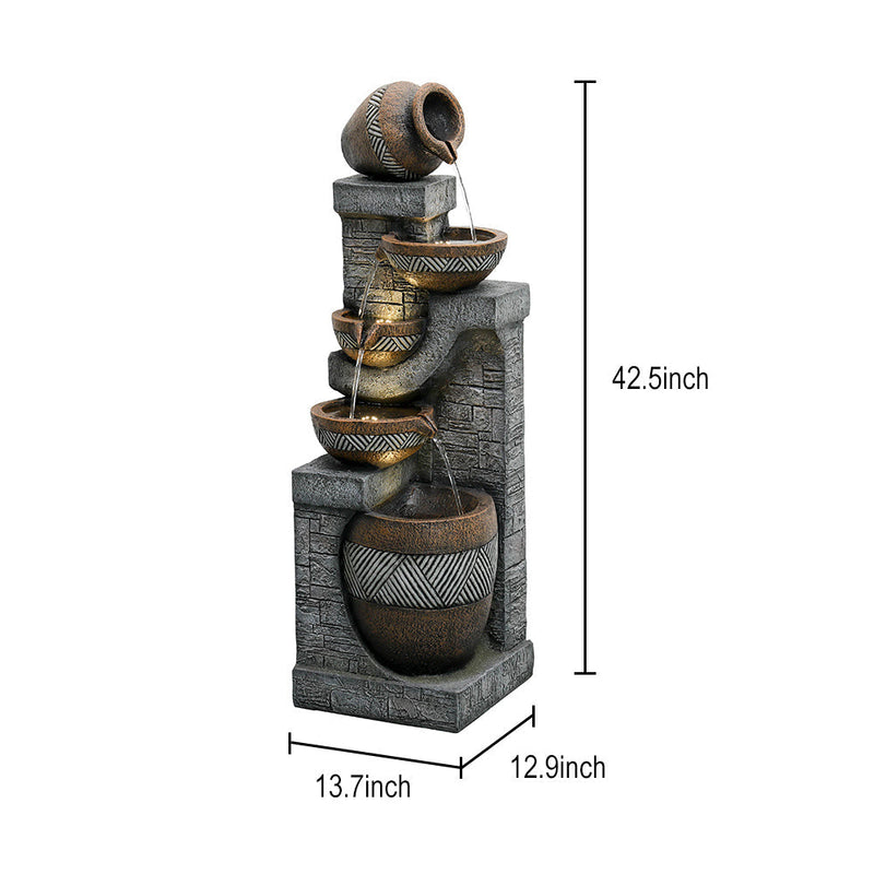Resin Carved Clay Urn Outdoor Water Fountain 42 Inch, photo 7 of 12