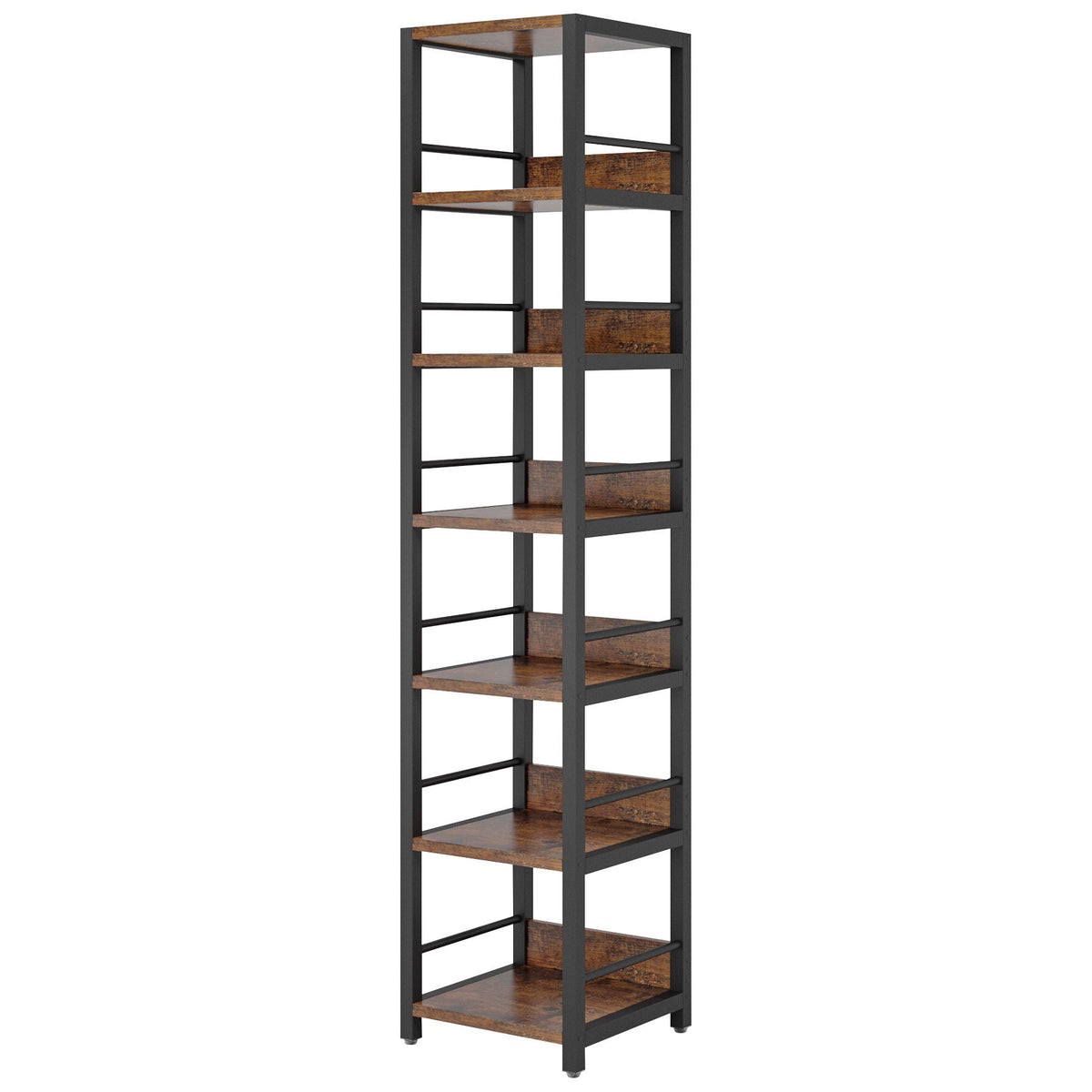 Tall 6 Tier Corner Shelf with Storage - Rustic Brown