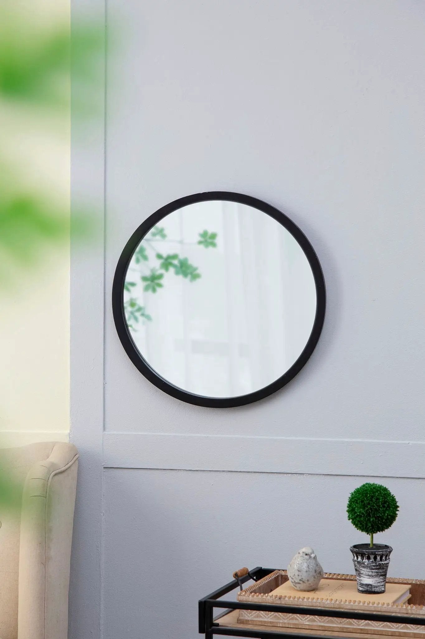 Circle Wall Mirror With Wooden Frame for Living Room by HouseOfZazla