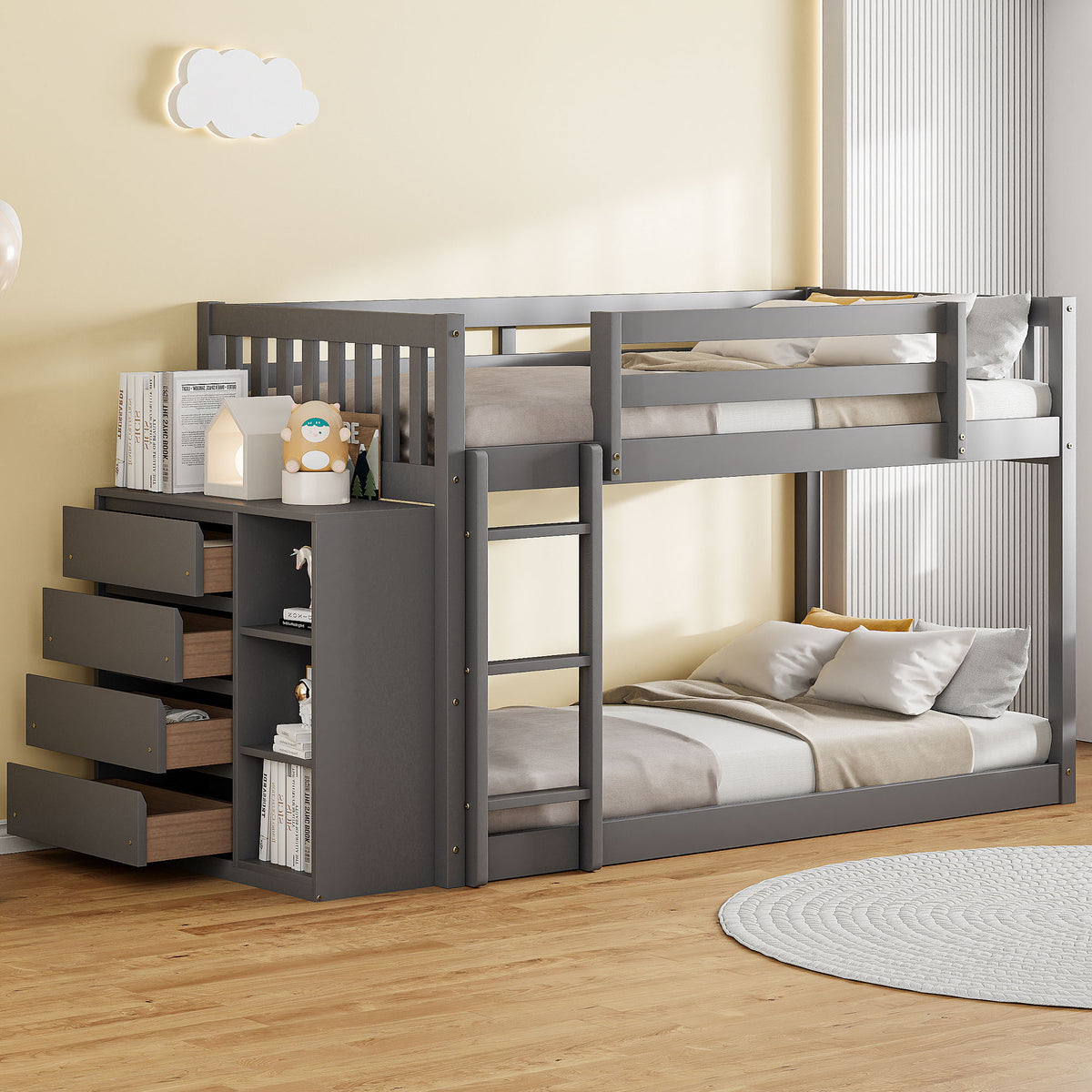 Bunk Bed With 4 Drawers and 3 Shelves - Solid Pine Wood, photo 14 of 24