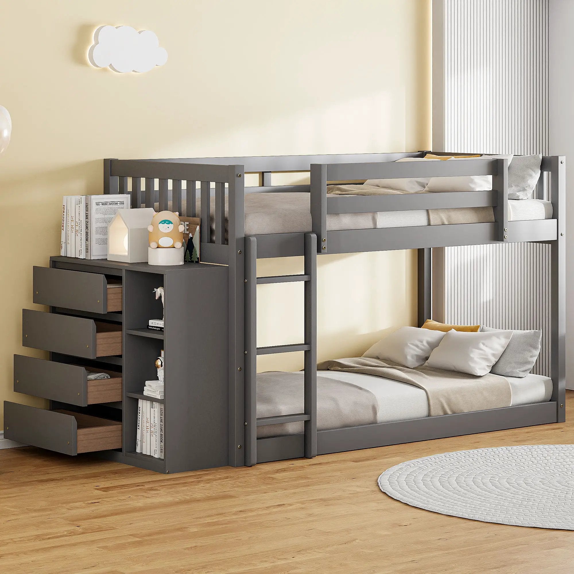 Bunk Bed With 4 Drawers And 3 Shelves by Unique Piece Furniture