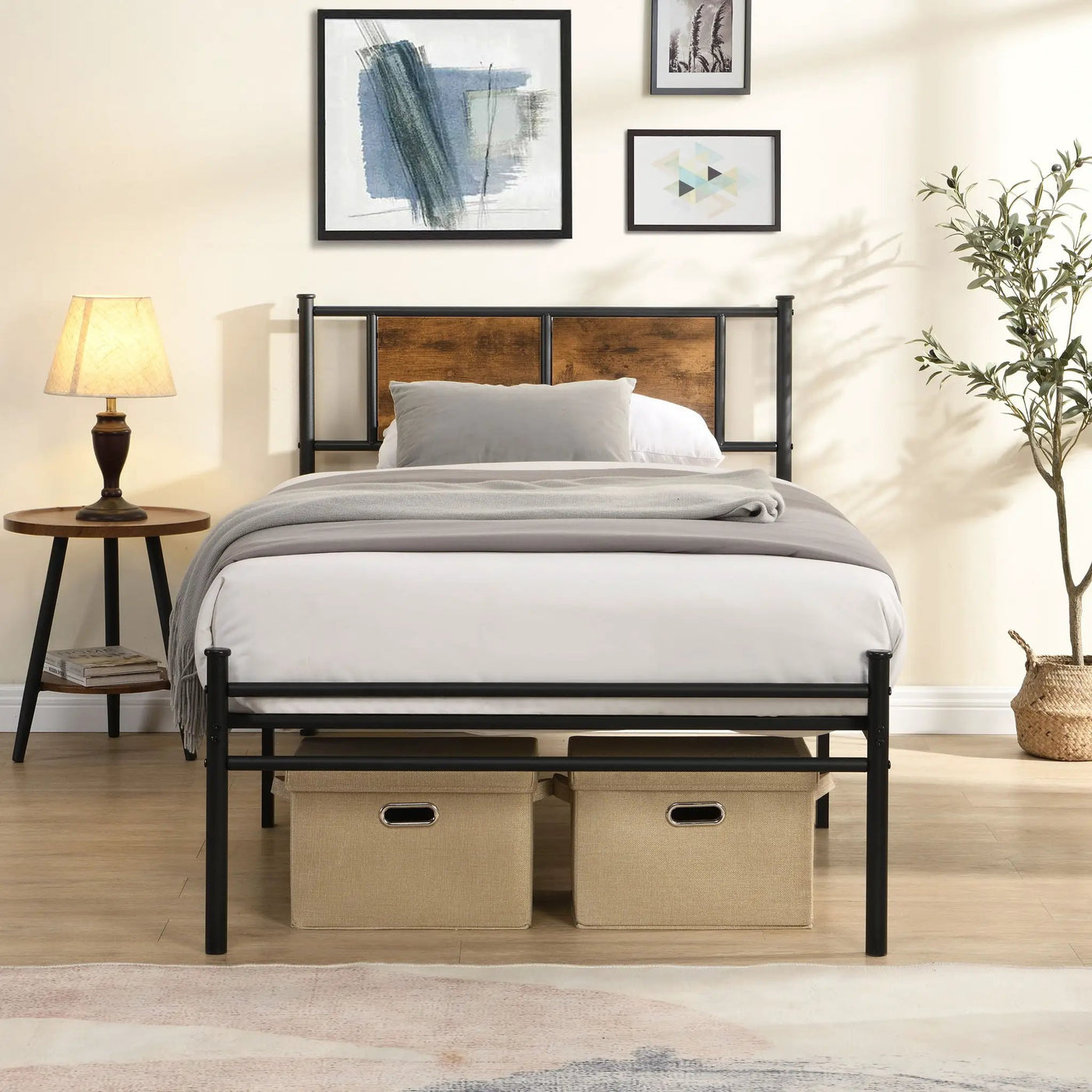 Modern Metal Bedframe With Headboard, Durable Steel Structure by HouseOfZazla