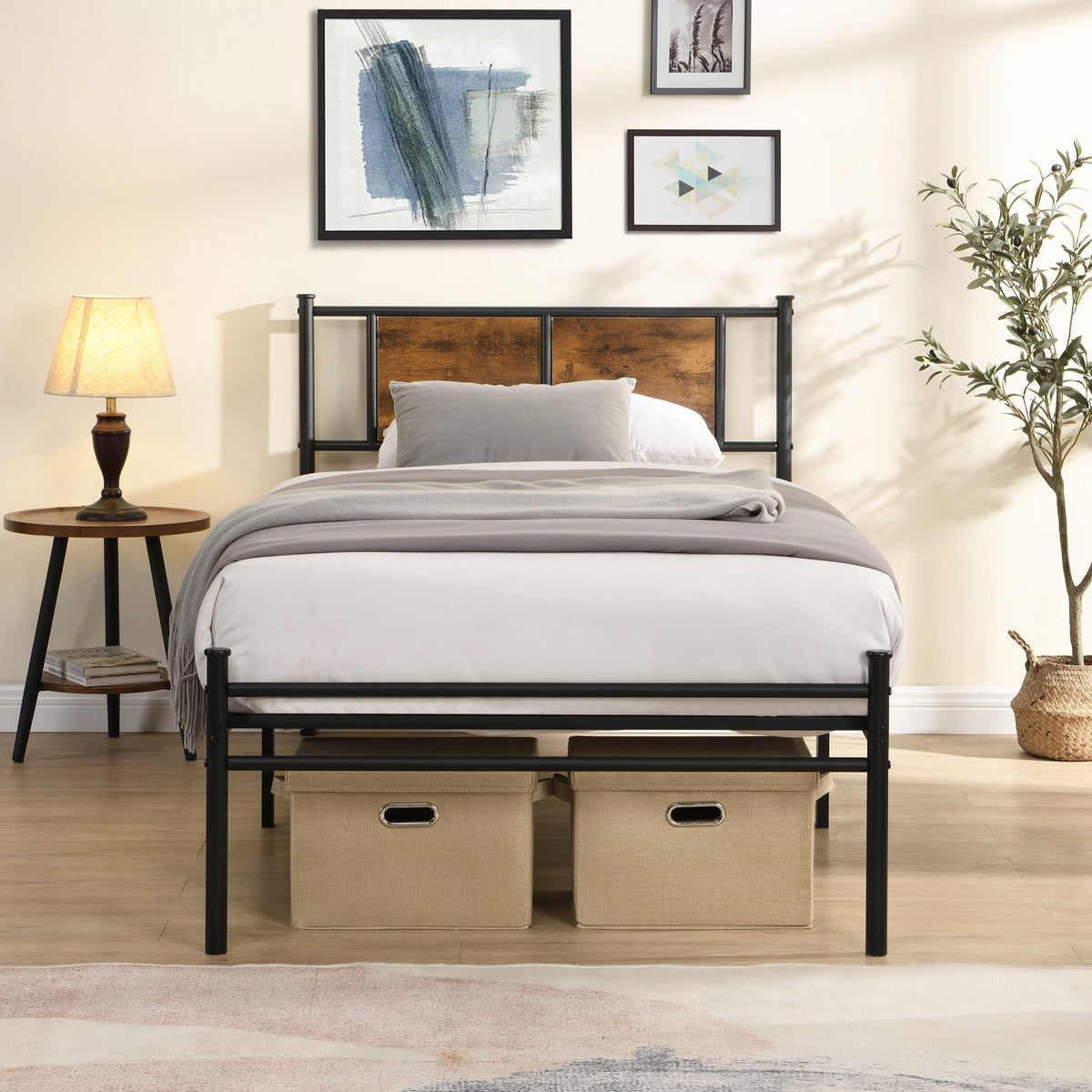 Modern Metal Bedframe with Headboard and Durable Steel Structure - Black, photo 6 of 11