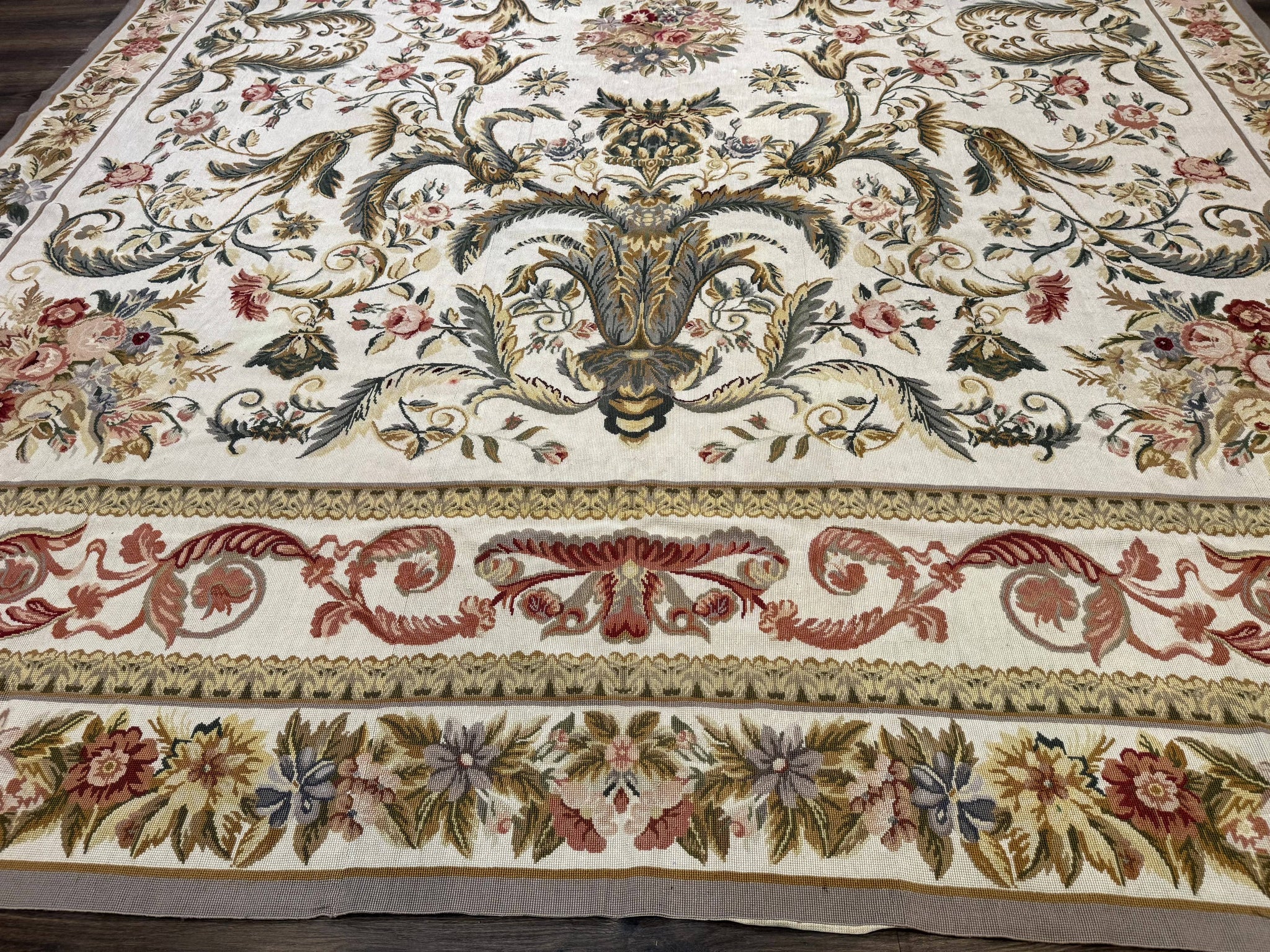 Aubusson Needlepoint Rug 10x14, Elegant European French Carpet, Vintage Carpet by Jewel Rugs