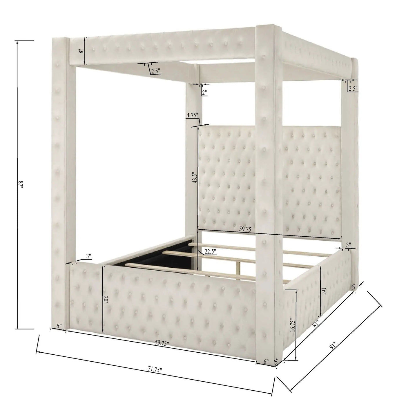 Modern 4 Poster Bed With Tufted Headboard And Footboard by HouseOfZazla