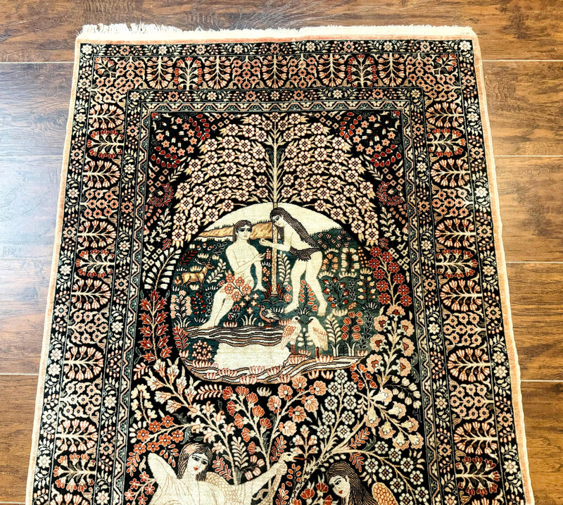 Stunning Sino Persian Pictorial Rug 2.7 x 4, Garden of Eden Adam & Eve Tree of Life Design, Extremely Fine 580 KPSI, Masterpiece by Jewel Rugs